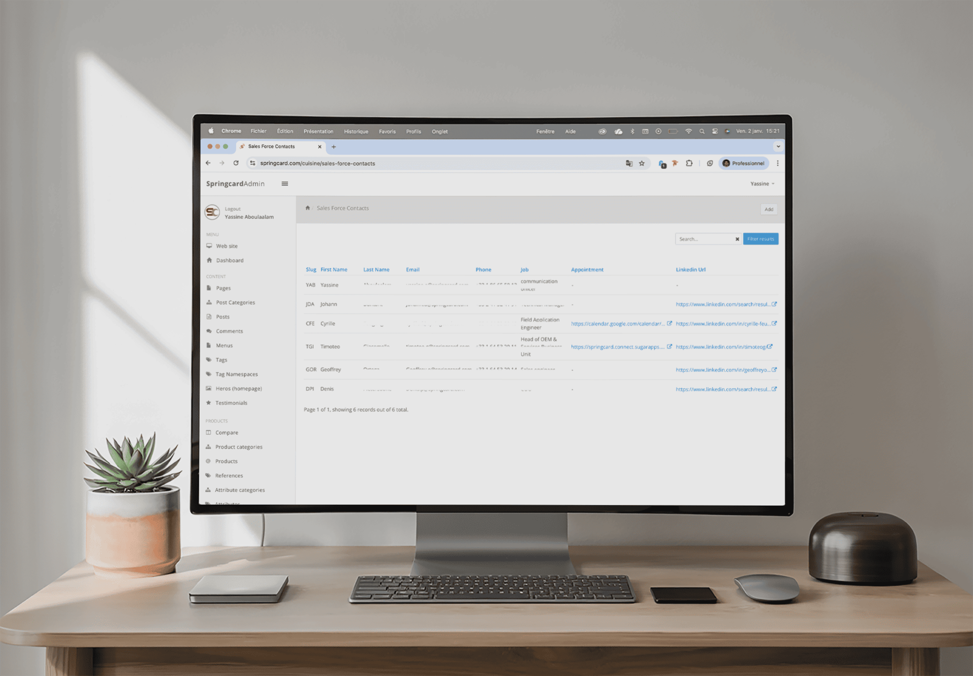 Backoffice de gestion des pages contact
